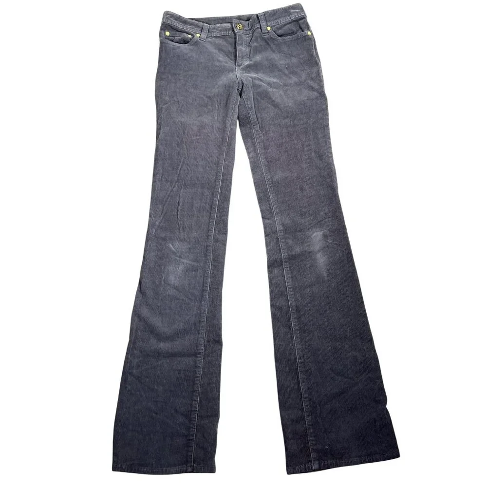 TORY BURCH Classic Tory Boot Cut Corduroy Pants in Gray Sz 26 EUC